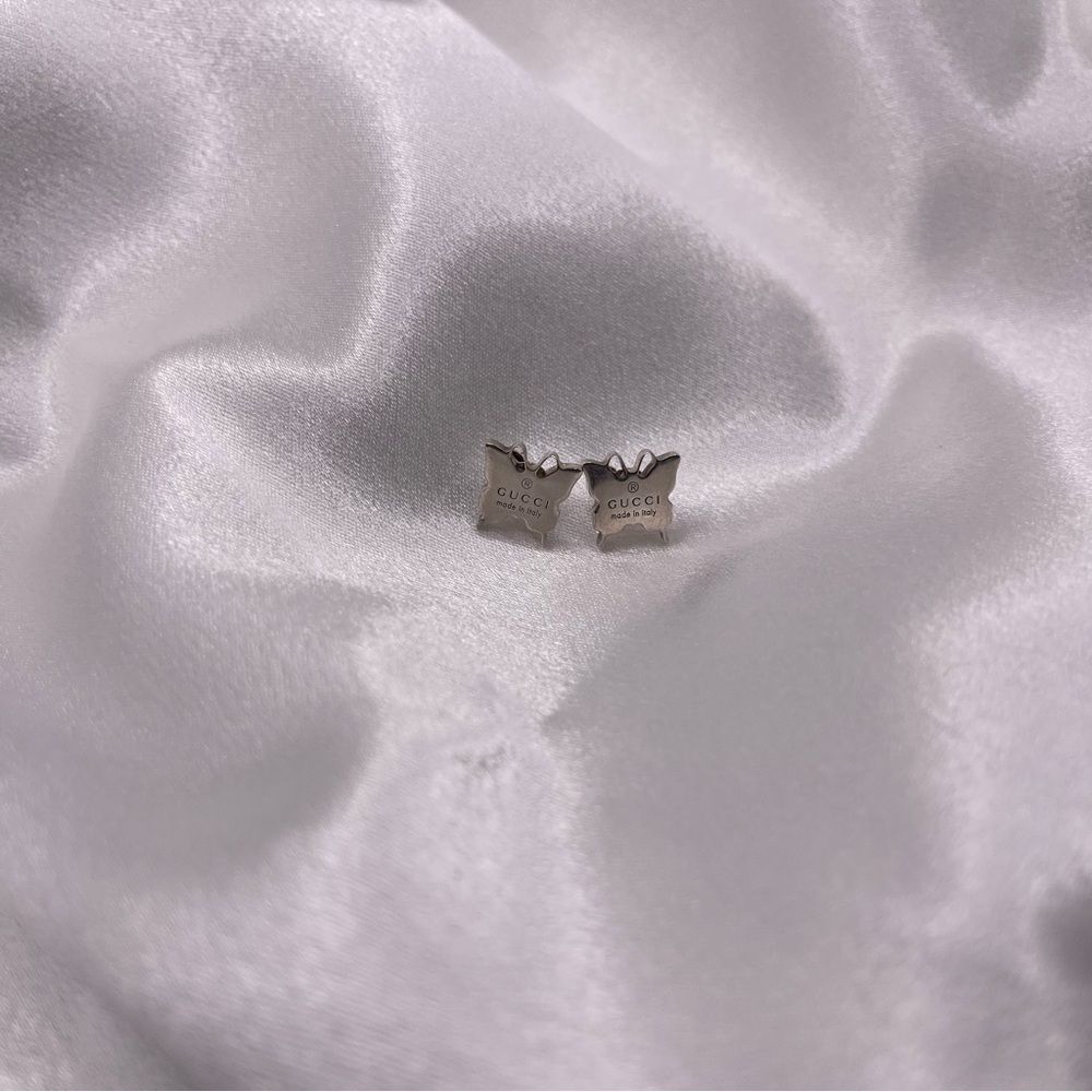 GUCCI Authentic Butterfly "Made in Italy" Logo 925 Sterling Silver Earrings - Picture 2 of 14